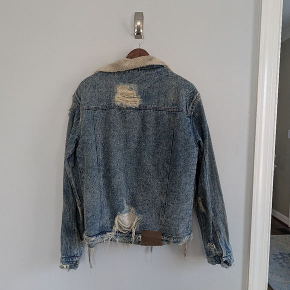 The People VS. Eddie Sherpa Destroyed Denim Jacket Medium Unisex Men's Women's - Picture 4 of 7